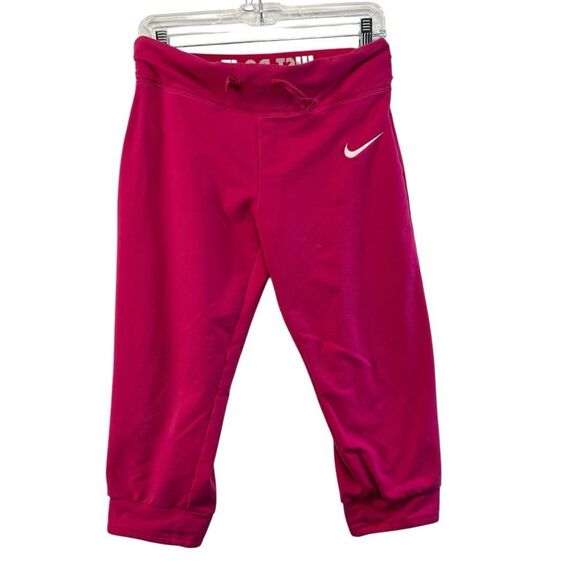 Nike foldover small cropped Sweatpants Pink Cotton Joggers White Swoosh - Picture 5 of 14